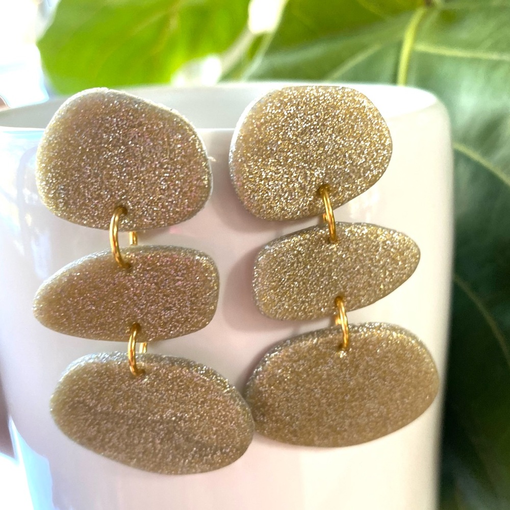 Sparkle Gold Polymer Clay Earrings New